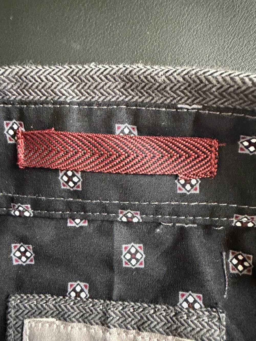 Ted Baker Gray Herringbone Button Up Shirt Geometric Print Trim Men’s Large - Picture 5 of 13